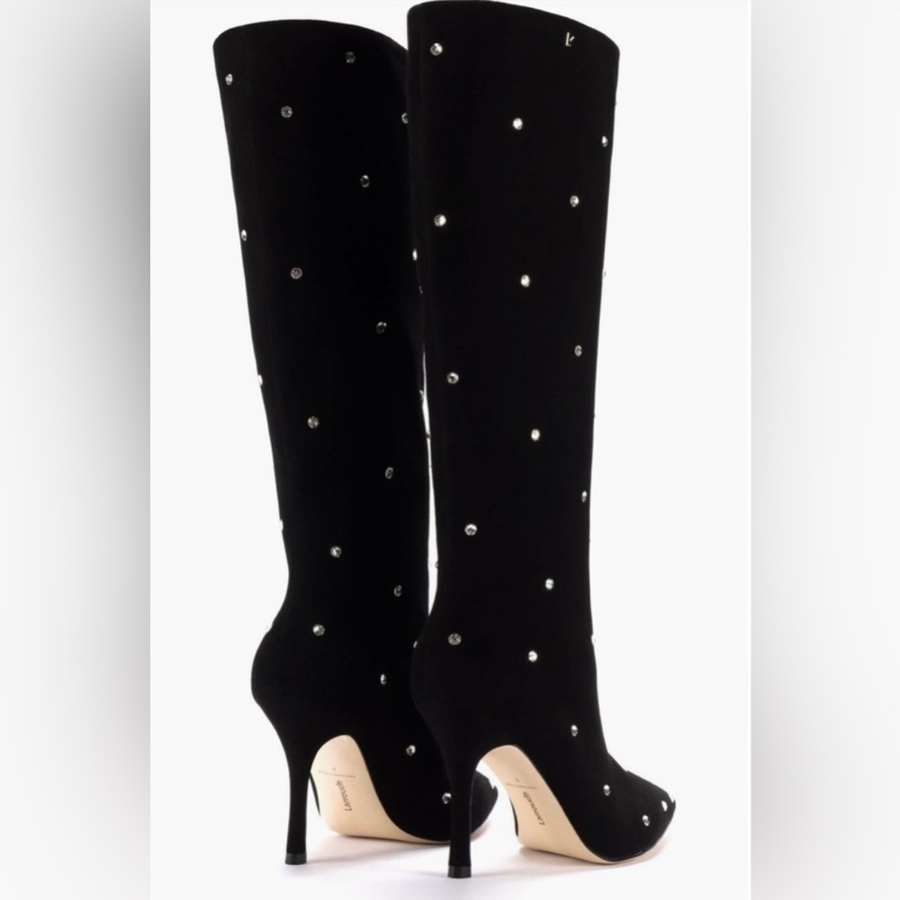 BRAND NEW LARROUDE BLACK SUEDE BOOTS SWAROVSKI CRYSTAL EMBELLISHMENT SIZE 8.0 - Picture 5 of 6